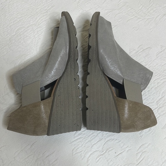 Brunate Gray Tan Leather Peep Toe Wedges Sandals Shoes Size EU 40 US 10 - Picture 5 of 8